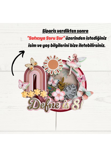Peri Kızı, Bohem, Retro, Kelebek Temalı Kız Çocuk Doğum Günü Pasta Parti Süsü Cake Topper (24 x 21 cm ) fiyatları