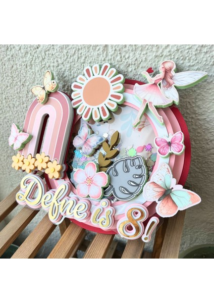Peri Kızı, Bohem, Retro, Kelebek Temalı Kız Çocuk Doğum Günü Pasta Parti Süsü Cake Topper (24 x 21 cm ) modelleri