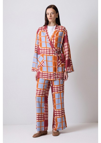 Desenli Kimono Pantolon Takım