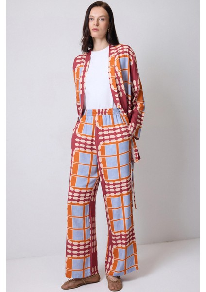 Desenli Kimono Pantolon Takım