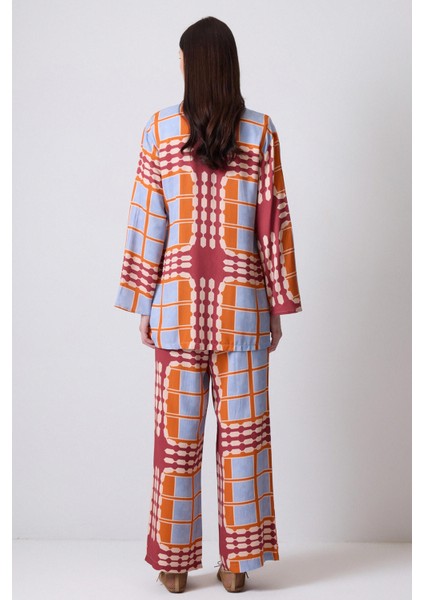 Desenli Kimono Pantolon Takım