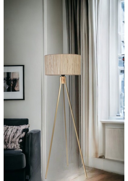 Fısco Tripod Eskitme Lambader Silindir Bambu 09 Abajurlu