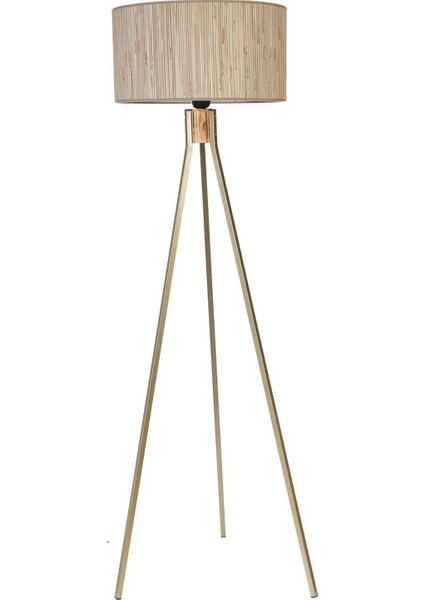 Fısco Tripod Eskitme Lambader Silindir Bambu 09 Abajurlu