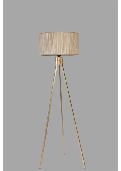 Fısco Tripod Eskitme Lambader Silindir Bambu 09 Abajurlu