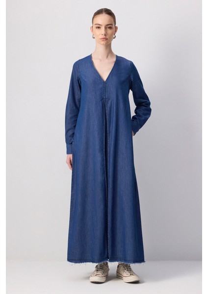 Denim Efektli Elbise