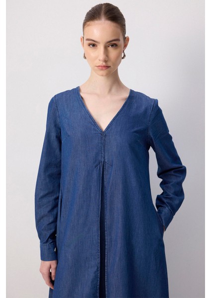 Denim Efektli Elbise