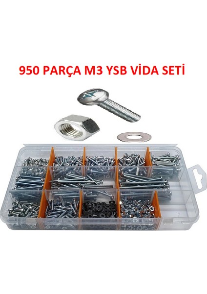M3 950 Parça Yıldız Silindir Başlı Vida Civata Somun Pul Seti