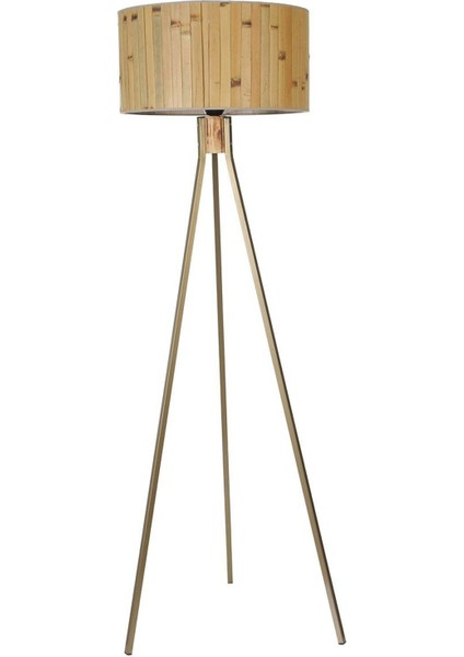 Fısco Tripod Eskitme Lambader Silindir Bambu 02 Abajurlu