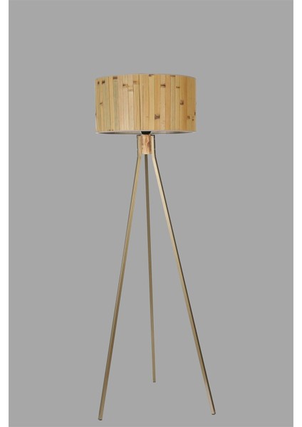 Fısco Tripod Eskitme Lambader Silindir Bambu 02 Abajurlu