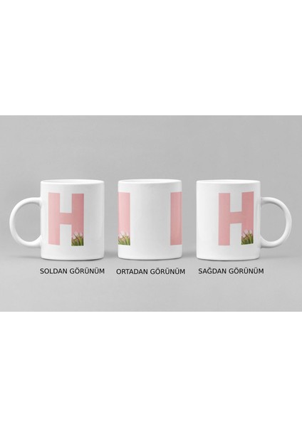 H Harfi ve Renkli Çiçeklerin Buluşması: Porselen Kupa Bardak (300 ml)
