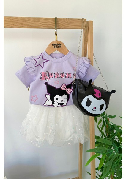 Krm Tül Etekli Çantalı Kız Çocuk 3 lü takım - Lila