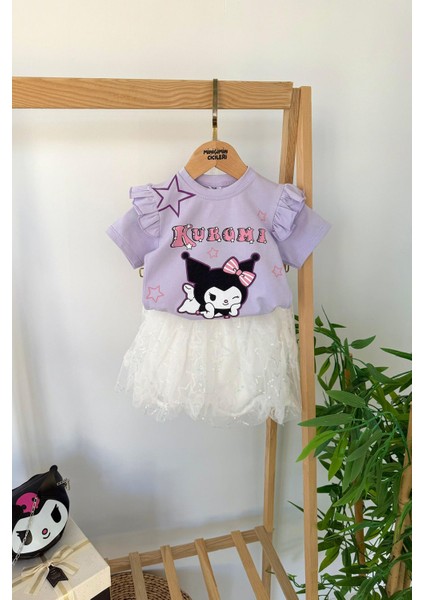 Krm Tül Etekli Çantalı Kız Çocuk 3 lü takım - Lila fiyatları