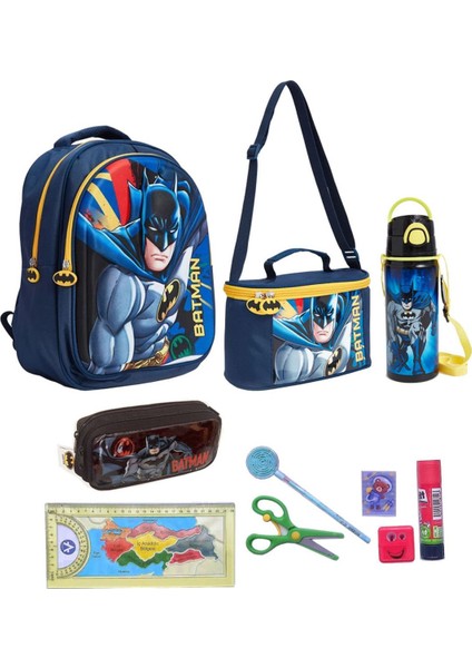 3d Kabartma Ilk Okul Çantası Beslenme Çantası Metal Suluk Kalemlik Ve Kırtasiye Seti 10 Parça