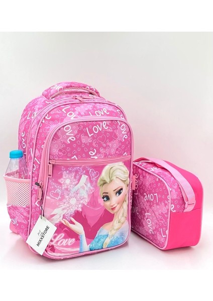 Love Desenli Pembe Renk Sırt Ortopedili Beslenmelikli Ilk Okul Sırt Çantası