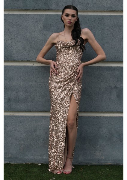 Bej Drapeli Parlak Pul Payetli Askılı Abiye 9705539.55 fiyatları