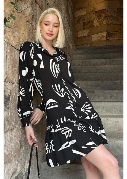 Beyaz Desenli Kısa Kadın Elbise MG2429 modelleri