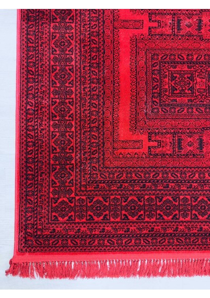 Afgan, Etnik Desenli Kırmızı Sanatsal Dokuma Salon ve Oturma Odası Halısı