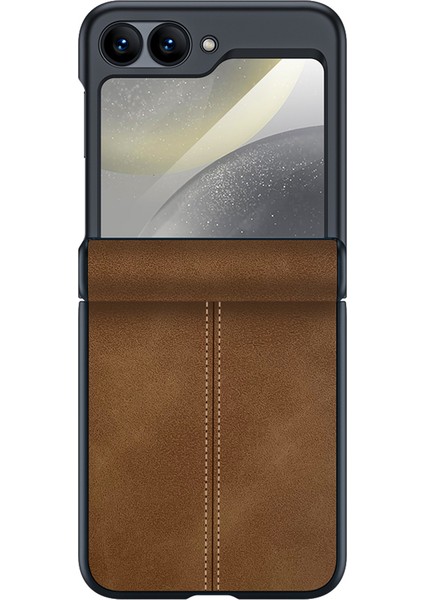 Samsung Galaxy Z Flip6 5G Menteşe Deri+PC Telefon Kılıfı Arka Ekran Filmi (Yurt Dışından)