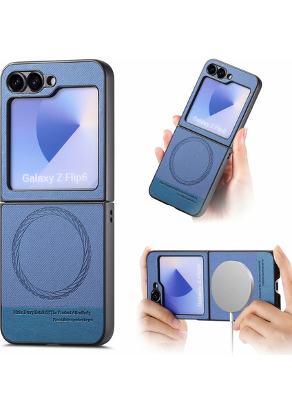 Samsung Galaxy Z Flip6 5g Denim Dokulu Deri + Pc Darbeye Dayanıklı Telefon Kılıfı Magsafe ile Uyumlu (Yurt Dışından)