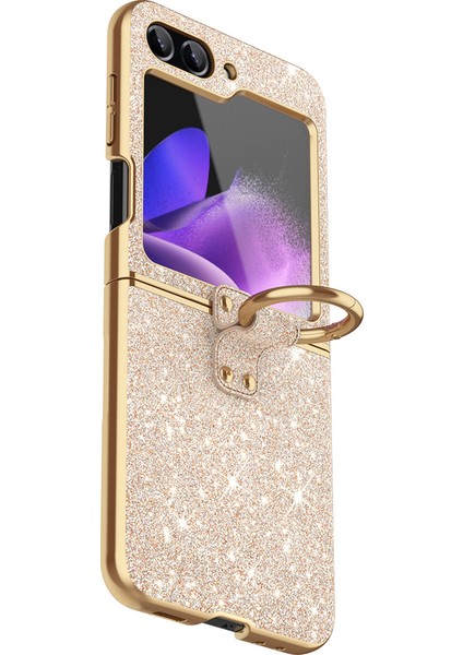 Samsung Galaxy Z Flip6 5g Glitter Deri + Pc Galvanik Telefon Kapak Halkası Kickstand (Yurt Dışından)