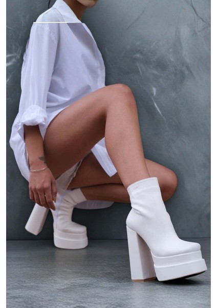 Kadın Moda Çift Platform Kalın Topuk Bot Şık Ve Zarif Abiye Ayakkabı