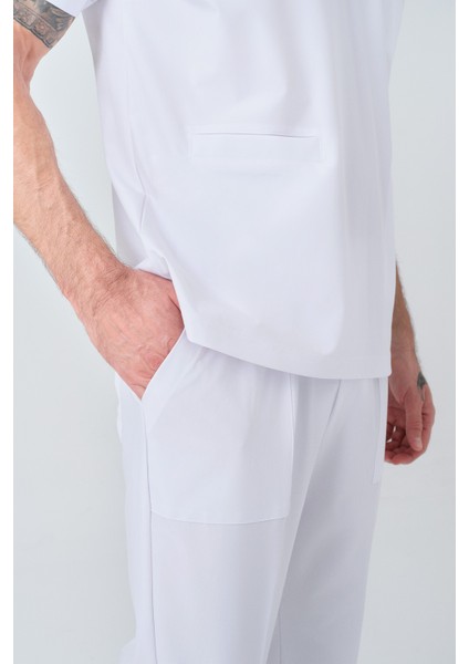 Beyaz Cool Best Likra Scrubs Takım Çift Yönlü Esnek Kumaş Doktor Hemşire Üniforması fırsatları
