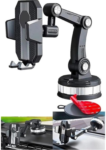 Ultra Güçlü Büyük Vantuzlu 360 Derece Dönebilen Yatay ve Dikey Kullanımlı Araç Içi Telefon Tutucu