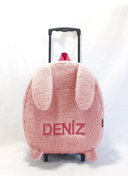 Kişiye Özel Isimli Çekçekli Çanta Anaokulu/Kreş Çantası Pembe Tavşan 2-6 Yaş