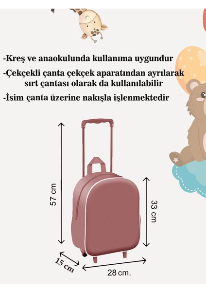 Kişiye Özel Isimli Çekçekli Çanta Anaokulu/Kreş Çantası Pembe Tavşan 2-6 Yaş indirimleri