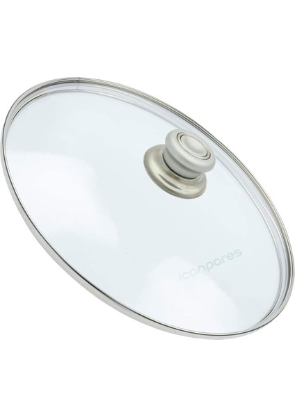 Tencere Sahan Tava Cam Kapağı Kapak 28 cm ve Gri Tutma Tepesi