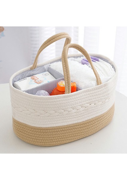 Bebek Bezi Caddy Organizatör Pamuk Halat Taşınabilir Kreş Depolama Sepeti, 38X25X17CM-KAHVERENGI (Yurt Dışından)