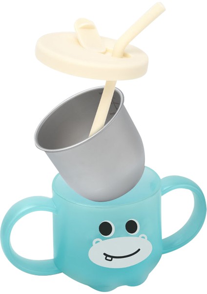 Ölçekli Tasarım Paslanmaz Çelik Bebek Kupası Sıcaklığa Duyarlı Kapaklı ve Pipetli Çocuk Süt Kupası (Bpa Içermez, Fda Sertifikalı Değil)-Yeşil (Yurt Dışından)