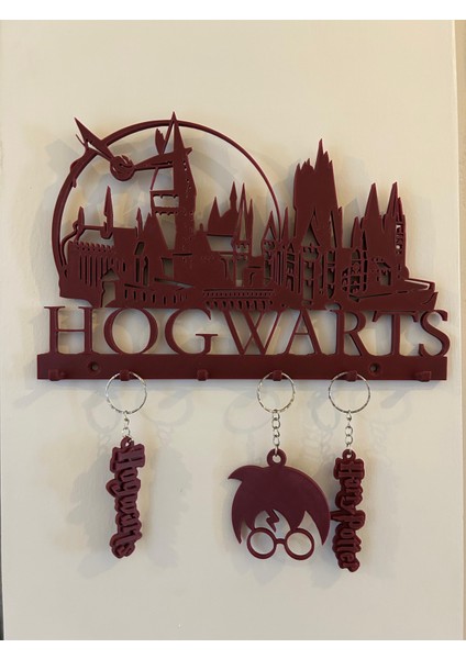 Harry Potter Hogwarts Anahtarlık Askısı + 3 Anahtarlık 3D Baskı - Bordo
