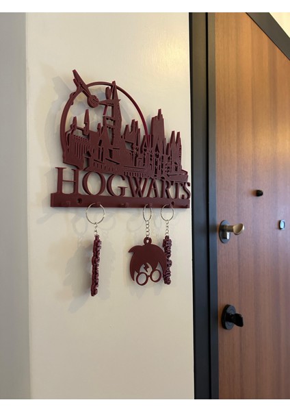 Harry Potter Hogwarts Anahtarlık Askısı + 3 Anahtarlık 3D Baskı - Bordo