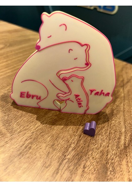 Kişiye Özel Ayıcık Aile Figürü Anne, Baba, Bebek Isimli 3D Aile Süslemesi | Anneler Günü Hediyesi