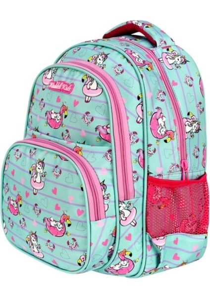 Oval Ilkokul Çantası Ve Beslenme Çantası Birlikte Unicorn Desenli
