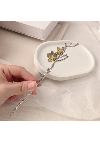 Yeni Çin Antik Tarzı Çiçek Saç Tokası Modern Gelişmiş Saç Tokası Duygusu Kadın Baş Plakası Saç Saç Tokası Hanfu Adım Ahşap Saç Tokası Şapkalar (Yurt Dışından)