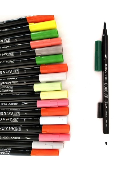 Zig Art&graphic Twin Tut-80 ve Marvy Brush Kalem Seti-18 Adet Set