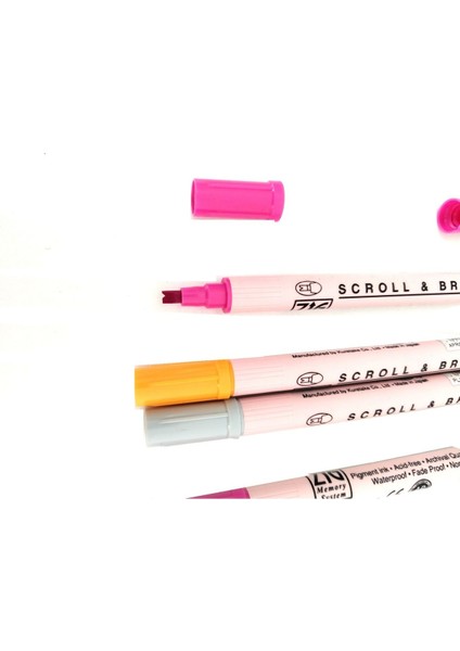 Zig Scroll & Brush Çift Çizgi ve Fırça Uçlu Kaligrafi Kalemi, Davetiye Kalemi-4 Adet