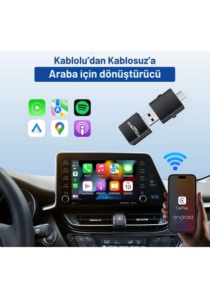 Araç Içi 2in1 Android ve Apple Cihazlar Için Kablosuz Android Auto ve Carplay Adaptörü (EMT-006)