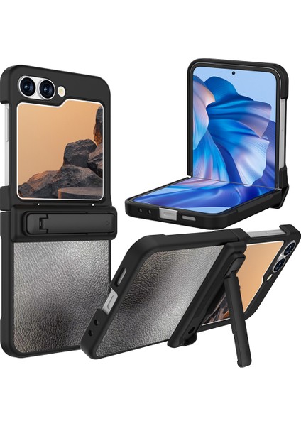 Samsung Galaxy Z Flip6 5g Litchi Texture Pu+Pc Kickstand Telefon Kılıfı (Yurt Dışından)