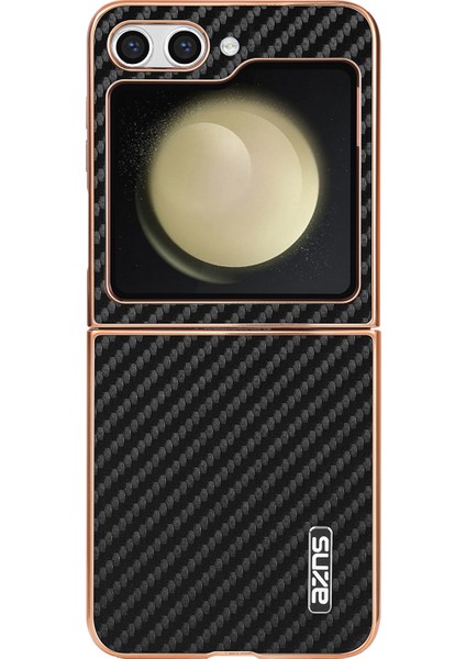 Samsung Galaxy Z Flip6 5g Elektro Kaplama Karbon Fiber Doku Pu+Pc Telefon Kapağı (Yurt Dışından)