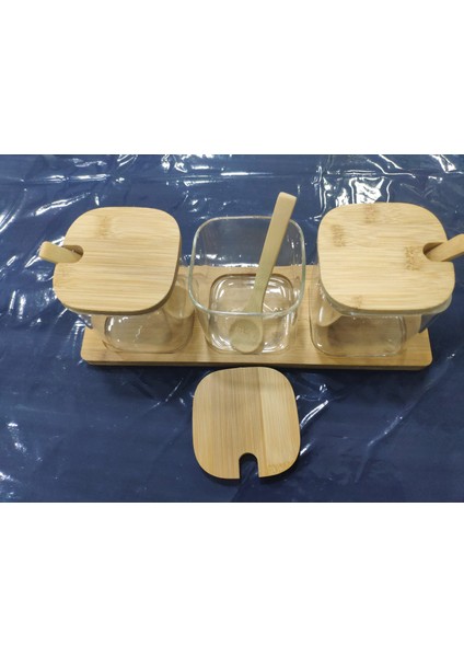 Bambu Kapaklı Kaşıklı 3lü Cam Baharatlık fiyatları