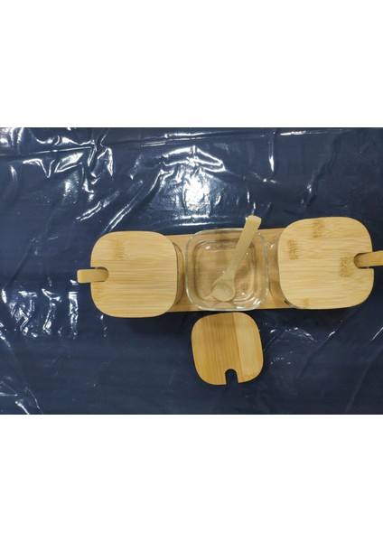 Bambu Kapaklı Kaşıklı 3lü Cam Baharatlık fırsatları