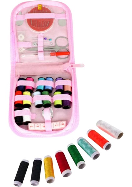 Iplik Set Fermuarlı Plastik Dikiş Seti Pembe