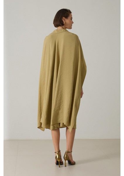 Hardal Pelerin ve Kemer Detaylı Gömlek Yaka Elbise indirimleri