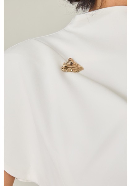 Ekru Tek Omuz Detaylı Tam Kalıp Uzun Elbise modelleri