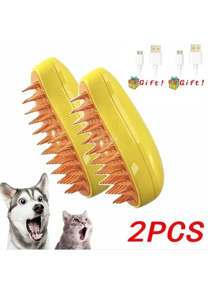 3 In1 Elektrikli Buharlı Kedi Tımar Fırçası Gevşek Saçları Çıkarmak Için Buharda Kendi Kendine Temizlik Püskürtme Köpek Fırçası Masaj Pet Taraklar Renk: 2pcs-Sarı (Yurt Dışından)