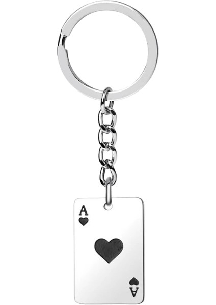 Moda Şanslı Maça Kalp Ace Anahtarlık Kadın Erkek Paslanmaz Çelik Siyah Kırmızı Kare Poker Kartı Anahtarlık Anahtar Charm Çanta Aksesuarları (Yurt Dışından)
