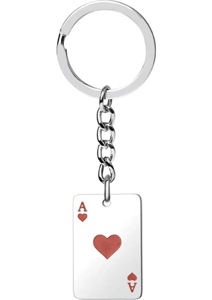 Moda Şanslı Maça Kalp Ace Anahtarlık Kadın Erkek Paslanmaz Çelik Siyah Kırmızı Kare Poker Kartı Anahtarlık Anahtar Charm Çanta Aksesuarları (Yurt Dışından)